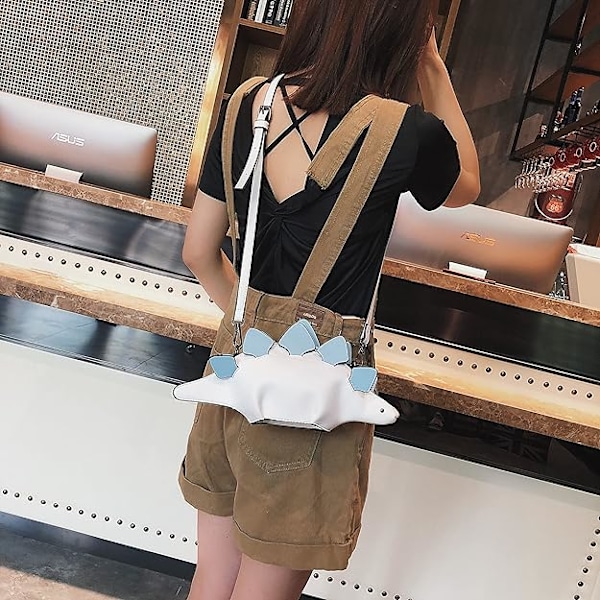 Dinosaurie axelväska, PU Stegosaurus CrossBody väska för flickor kvinnor A-white