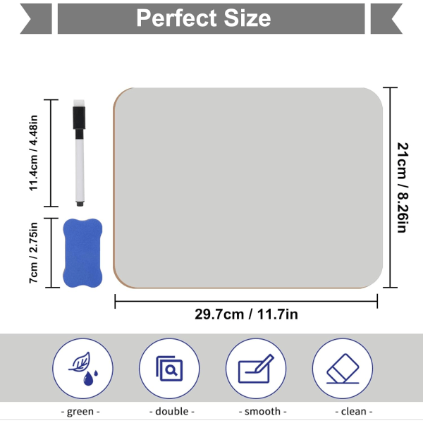 Mini Tørretavle, 8,2x11,8 Tommer Dobbeltsidet Mini Hvidtavle med Penne og Visker, Holdbar Bærbar Hvidtavle 2pcs