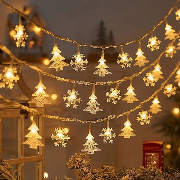 Juletræ Snefnug LED Lys Kæde Banner Juledekoration 2023 til Hjemmet Navidad Juletræs Dekorationslys Nytår 2024 snowflake star 1.5M 10LED