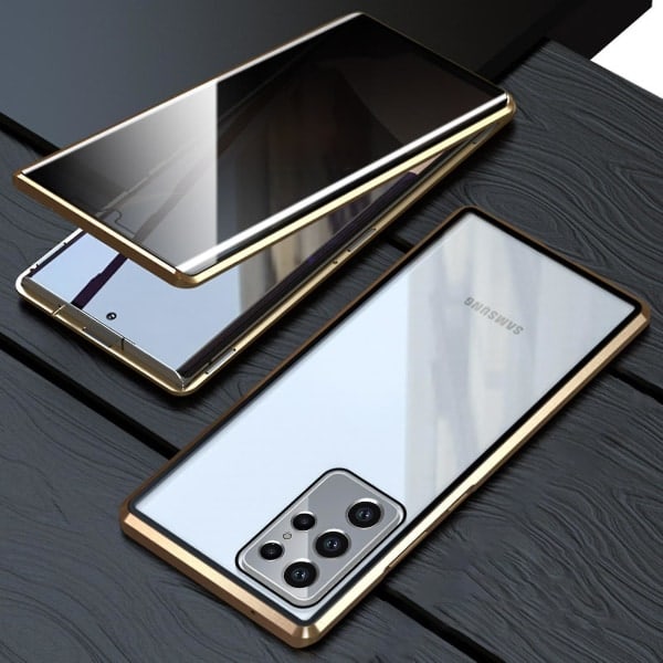 Magnetiskt Skal Kompatibelt med Samsung Galaxy S23 Ultra, Anti-Peeping Skal Dubbelsidigt Härdat Glas Skyddande Flipfodral 360 Fullständigt Kroppsskydd M gold
