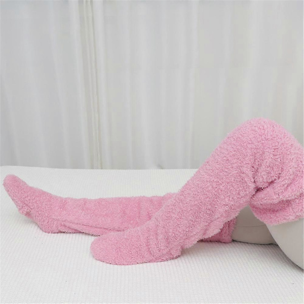 Vinter Termiske Strømpe-Tøfler, Kvinder Fuzzy Fluffy Cozy Varme Over Knæ Lange Sove Strømper Bløde Tøfler Pink