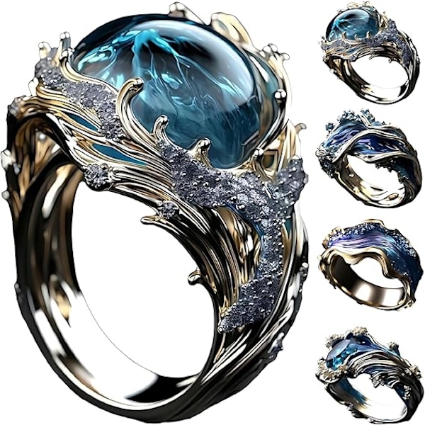 1 st. Havets Ed - Justerbar Ring - Hjärtats Slag av Havet Design, Inspirerande Havsvågssmycken för Kvinnor & Flickor