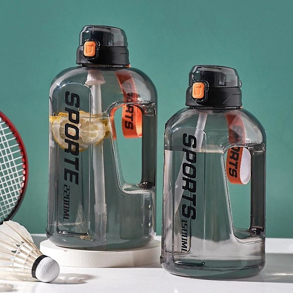1700ml/2500ml Vannflaske med sugerør og skala, stor moteriktig sportsflaske for trening black 2500ML