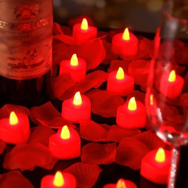 24 Stykker LED Fyrfadslys Hjerteformede LED Kærlighedslys til Valentinsdag (Rødt Lys)