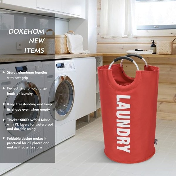 125L Ekstra Stor Sammenleggbar Klesvaskkurv (7 Farger) for Soverom, Stoff (Rød, XL)