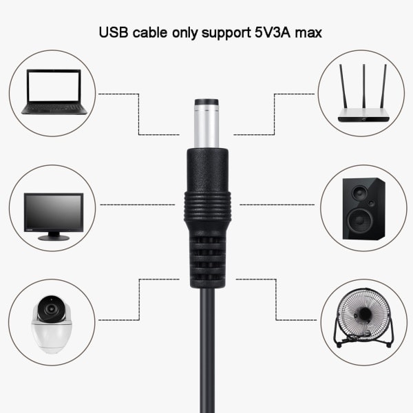 Universal 5V til strøm USB til DC 5.5x2.1mm 3.5mm 4.0mm 4.8mm 6.4mm adapter til opladningsledning Velegnet til vej