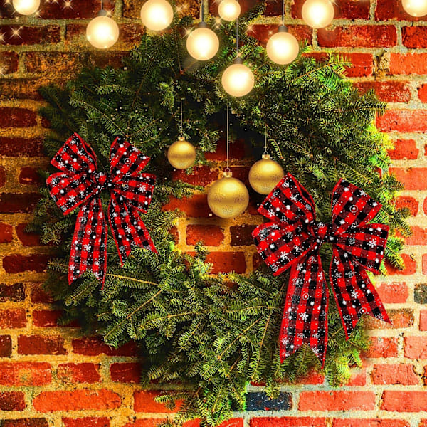 3 Ruller 6,4 cm x 6 m Juleribbon med Ruter, Jute Snøflak Ribbons Dekorasjon for God Jul