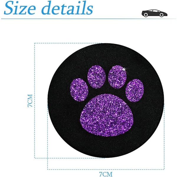 2 stk. Bilkopholder-Køleunderlag, Bling Glitter Rhinestone Paw Print Kopunderlag, Gummi Anti-Slip Indsats Auto Drikkeunderlag, Universelle Bilinteriør Tilbehør Purple