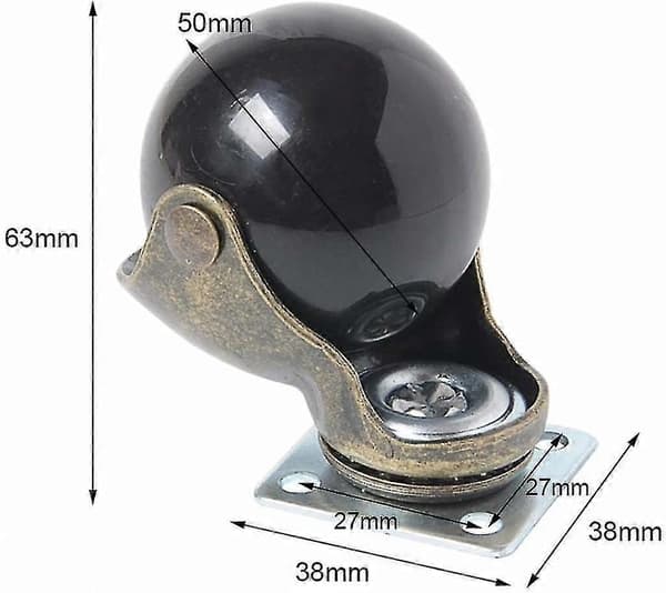 4 Kulehjul med Brems - Antikk Messing Kontorstolhjul, 2.0 Tommer (50mm)