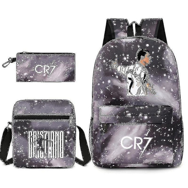 Fotbollsstjärnan C Ronaldo CR7 Tryckt Ryggsäck Runt Studenten Tre-delad Ryggsäck Single shoulder bag Starry grey 3