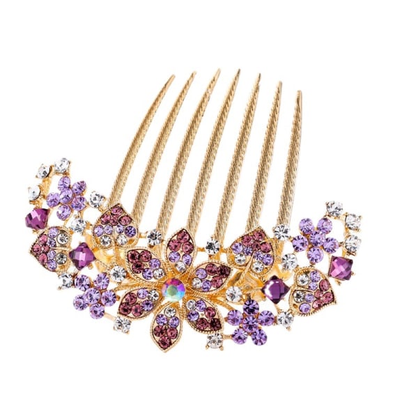 Hairpin Comb Inlaid Flower Tiara Elegant Rhinestone Hair Accessory (Purple)