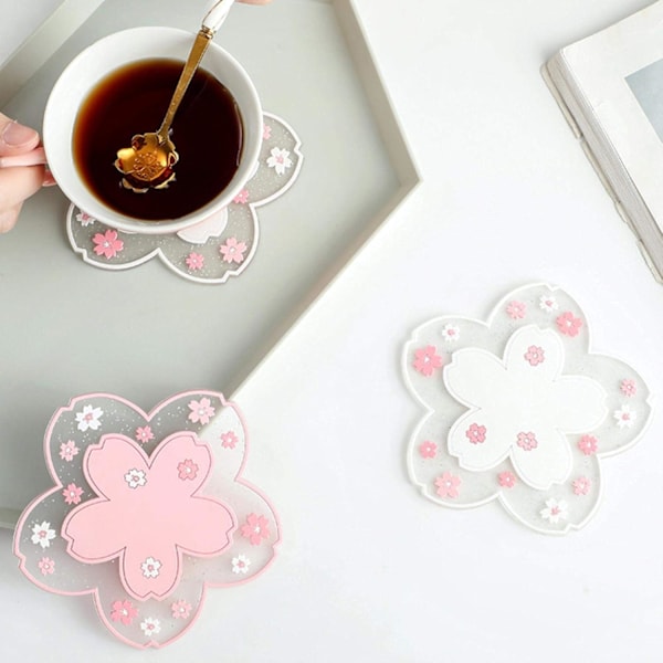 2 st PVC Mjuka Sakura Underlägg Pads Bordskålsmattor Hem Jul Bröllopsdekor Värmebeständig Placemat för Mat, Diameter 11,5 cm