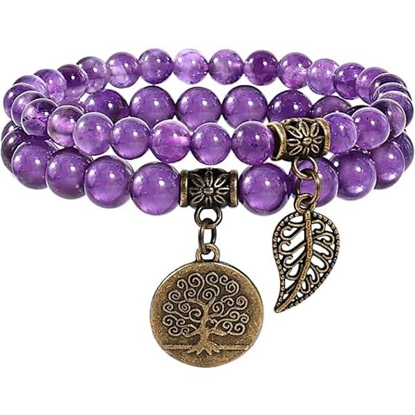 Chakraarmband för kvinnor - Kristallarmband Kvinnor Naturliga ädelstenar Yoga Reiki Armring - En uppsättning dubbla armband E