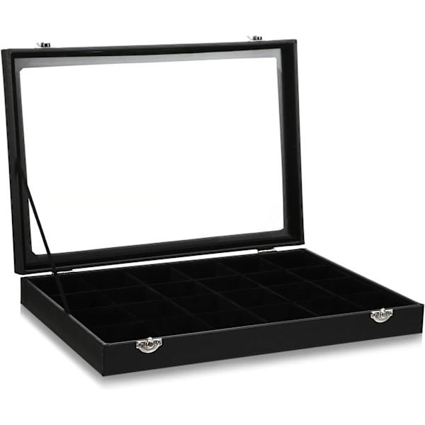 24 Rums Smykkeopbevaringsboks Armbåndsdisplay Organizer Case med Fløjlsforing Transparent Låg Lukning til Vedhæng Øreringe Armbånd