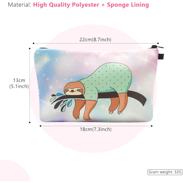 Liten sminkväska för handväska Mini kosmetisk väska för kvinnor Flickor Påse Resa Toalettväska Söt Mönster Pennväska med söt Sloth tryckt 2