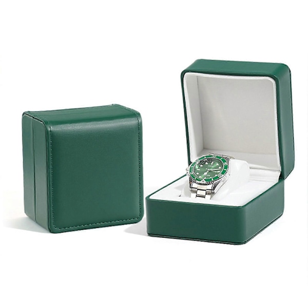 Premium PU-ur Klockförvaringsbox Enkelt Klockfodral för Alla Hjärtans Dag Män Kvinnor Unisex Green