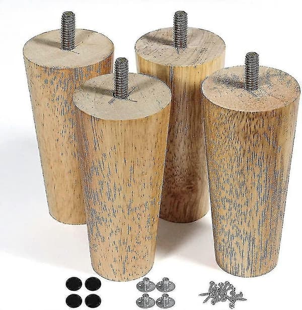 Møbelben i tre, sett med 4 sofeben, 12,7 cm klarlakkert kommodeben for sofa