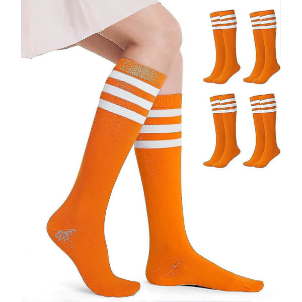 4-pak Kvinders Knæhøje Strømper Casual Tube Strømper Orange white