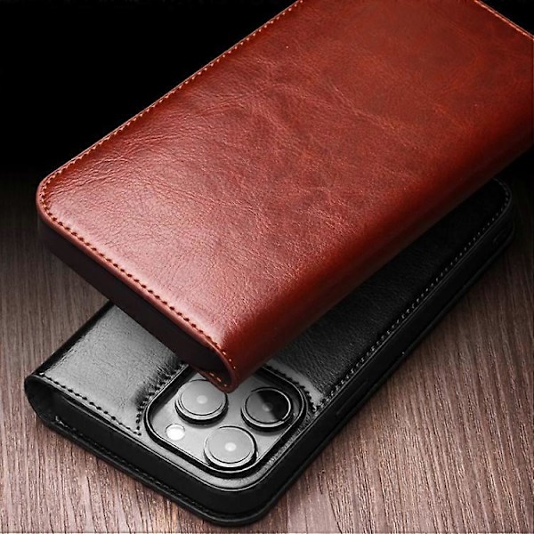 QIALINO Klassiskt äkta läderfodral för iPhone 15 Brown iPhone 15