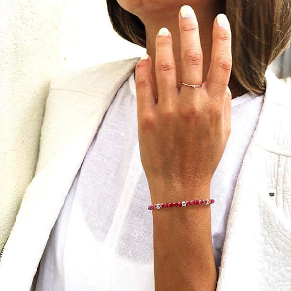 1 stk. Perle Armbånd Justerbart Håndlavet Snørearmbånd Boheme Farverigt Stenstreng Armbånd til Kvinder Red