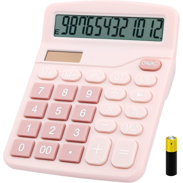 Pöytälaskin, Kompakti 12-numeroinen Solar-akkutoiminen toimiston elektroninen laskin LCD-näytöllä, Kaksoisvirtalähde Tieteelliset laskimet Pink