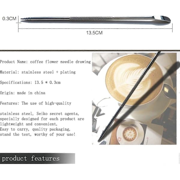 Barista Caf Latte Dekorationspen Sæt med 3 i Rustfrit Stål