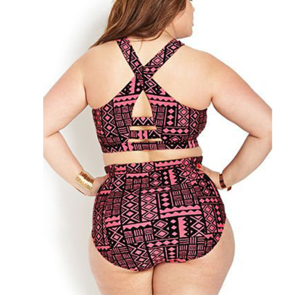 Plus Size Högmidjad Bikinisätt Röd 2XL Red 2XL