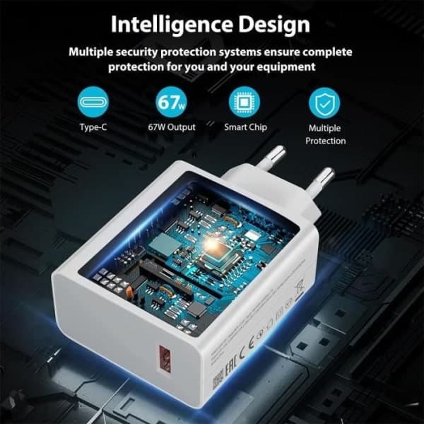 67W Hurtigoplader + 1M 6A USB-C Kabel til Xiaomi Redmi 13C, Redmi Note 13 4G-5G, Redmi Note 13 Pro 4G-5G, Note 13 Pro+ 5G