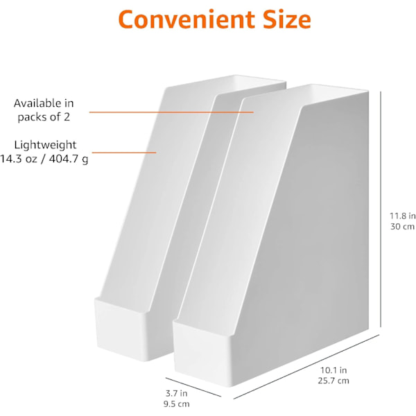 Rektangulær Plastik Organizer - Magasinholder, Hvid, 2-pak