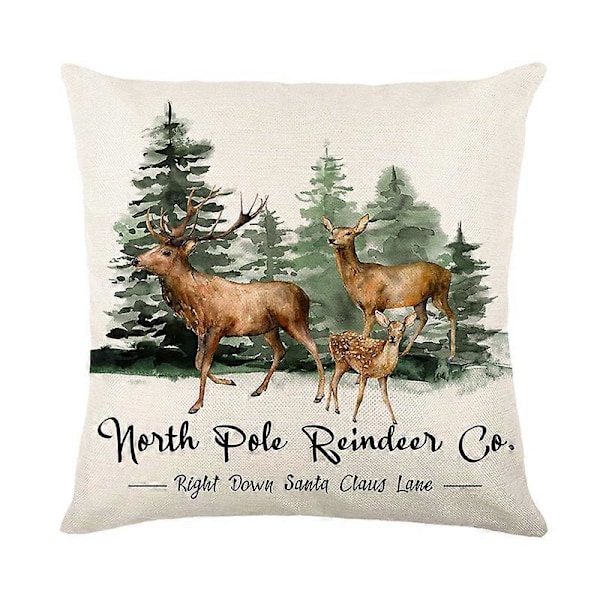 Merry Christmas Pudebetræk 45x45cm Pyntepudebetræk Vinter Juledekorationer til Hjemmet Træ Hjort Sofa Pudebetræk