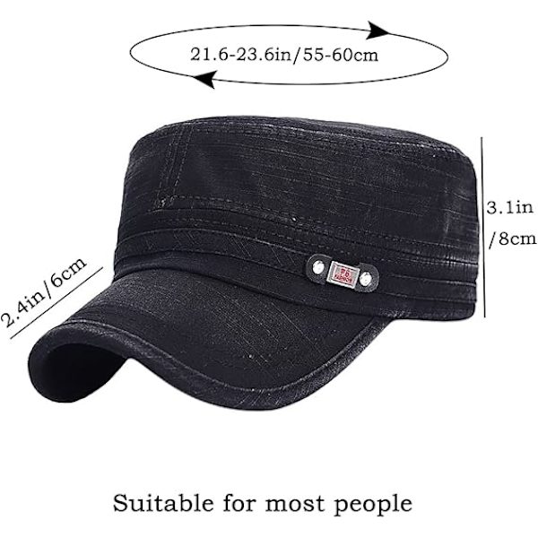 Unisex Cadet Armeijan Lippis Säädettävä Litteä Huippu Lippis Pesty Puuvilla Sotilas Hattu Baseball Lippis Black