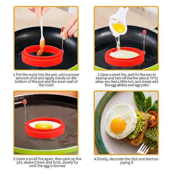 St Silikon Äggringar, Äggringar Non Stick, Äggkokningsringar, Stekt Äggform Eller Pannkaksringar Nonstick Form Ring Rund Red