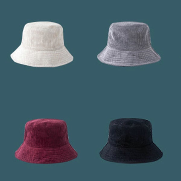 Manchestervelour Bucket Hat Vinter Varm Hip Hop Ribbad Randig Fiskehatt för Sol Khaki