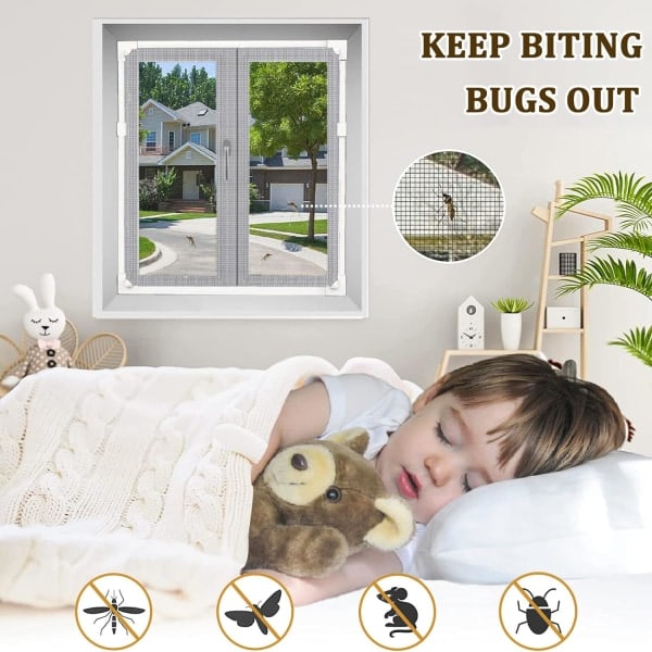 Justerbar magnetisk fluenet vindue, 90x120cm magnetisk vinduesnet, MagneticFly Net til vinduer, forhindrer insekter/fluer/myg ude 90*120CM