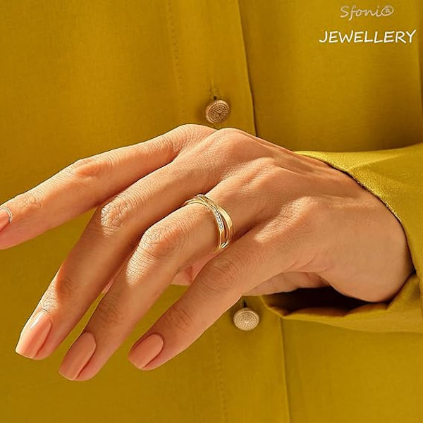 Sølvring til kvinder, justerbar åben ring krydsring med kubisk zirkonium tommelfingerring dobbelt båndring chic X krydsring