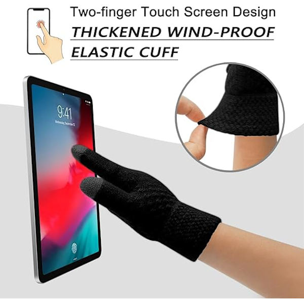 Vintermössa, Halsduk och Vantar Set för Barn, 3-Delar Stickad Varm Crochet Tjock Fluffig Halsduk Pom Pom Mössa Två Fingrar Touch Screen Vantar Set Black