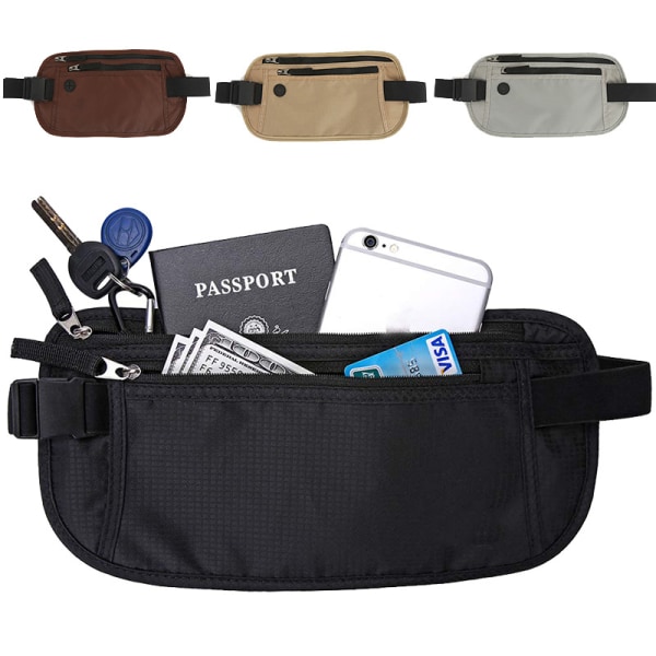 Multifunktionell anti-stöld midjeväska, dokumentväska, rese RFID passväska, nylon vattentät kortväska brown
