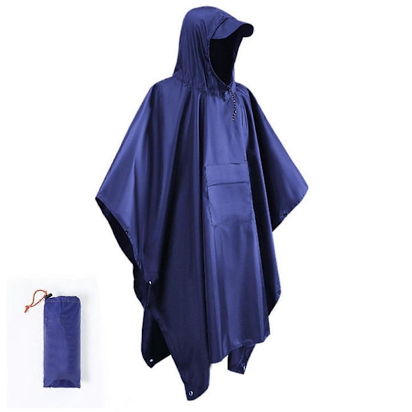 Regnkappa 3 i 1 Regnponcho Multifunktionell Regnrock Poncho Regnponcho Vuxen Vattentät Återanvändbar Blue
