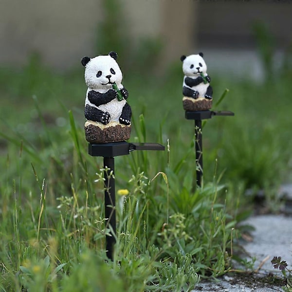 Solcellslampor Nattlampa Liten Panda Form Solcellsdriven Gräsmatta Lampa, Panda Solcells LED-lampa i Harts med Markspett, Vattentät Djurlampa för Blomsterrabatt Staket Gräsmatta P