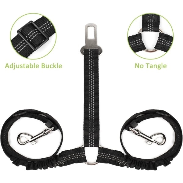 Dubbelt säkerhetsbälte för husdjur, justerbart med elastisk bungee