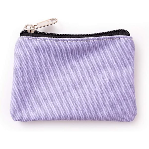 Liten Canvas Myntveske Holder Lommebok Glidelåsveske Penger Purses Bag for Kvinner Menn Barn Purple