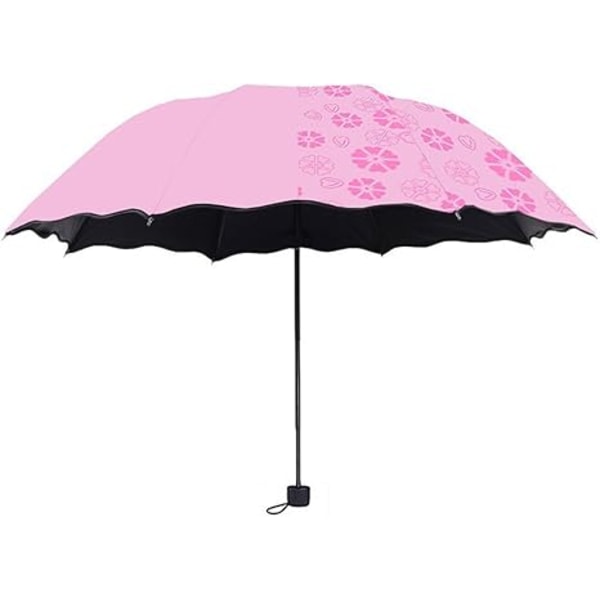 Luova sateenvarjo, vesikukkainen sateenvarjo, 3-osainen taittuva aurinko- ja sateenvarjo, tuulenkestävä käsikäyttöinen sateenvarjo naisille ulkokäyttöön Pink