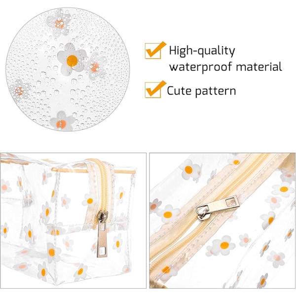 2 stk gjennomsiktige pennvesker Stor pennveske Skriveartikkelveske Kosmetikkveske, Gjennomsiktig Hyuna Daisy Floret Mønsterveske, PVC Gjennomsiktig Kosmetikkveske