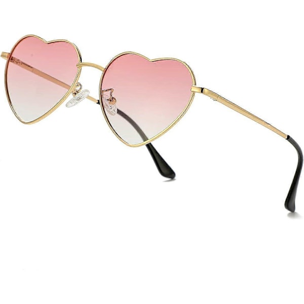 SDIGV Polariserade hjärtformade solglasögon för kvinnor, moderiktig söt stil, metallram, UV400-skydd Gold Gradient Pink