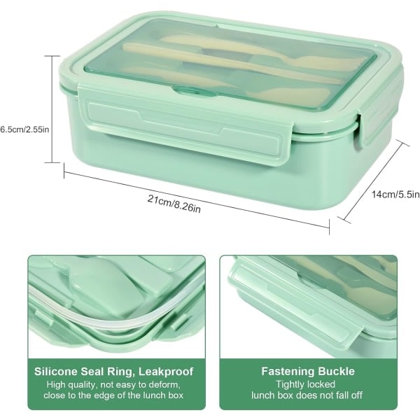 1400ml Bento Matboks, 3 Rom, Bestikk, Oppvaskmaskinsikker, BPA-fri Matboks for Voksne og Barn