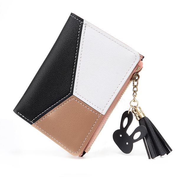 Små plånböcker för kvinnor Tassels PU Läder Mynt Dragkedja Fickplånbok med Kaninformade Metall Tassels Hänge Plånbok Black