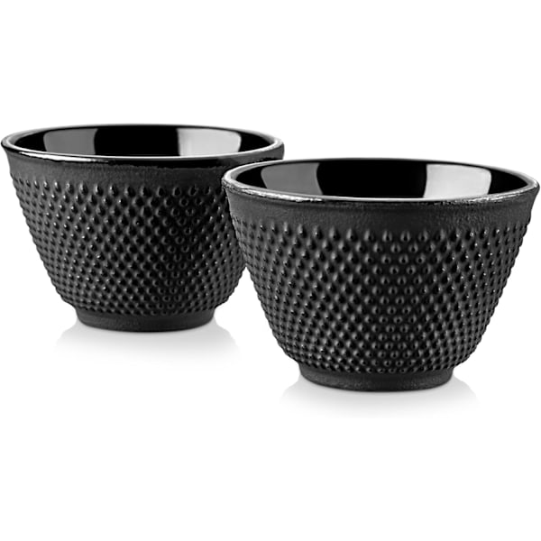 Tekopper, Japansk Stil Emaljeret Støbejern Tekop Sæt af 2, Polka Dot Jern Retro Kop (120ML)