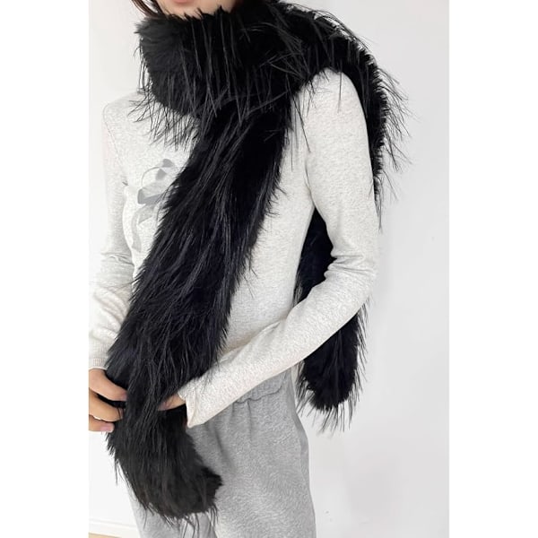 Dam Scarf Höst Vinter, Lätt Stor Varm Mysig Halsduk, Y2K Mode Kashmirhalsduk Konstgjord Päls Plysch Halsdukar för Kallt Väder Black