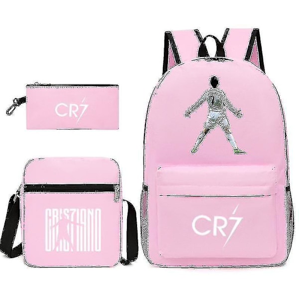 Fotbollsstjärnan C Ronaldo CR7 Tryckt Ryggsäck Runt Studenten Tre-delad Ryggsäck Backpack pencil case Starry blue 3