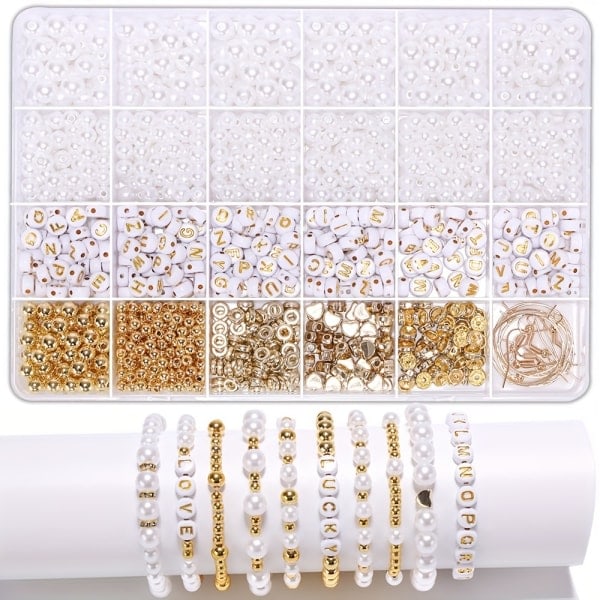 Gylne perler for å lage armbånd DIY perler Akryl gyldne alfabetperler Legeringsanheng perler Krystallperler for å lage armbåndsett